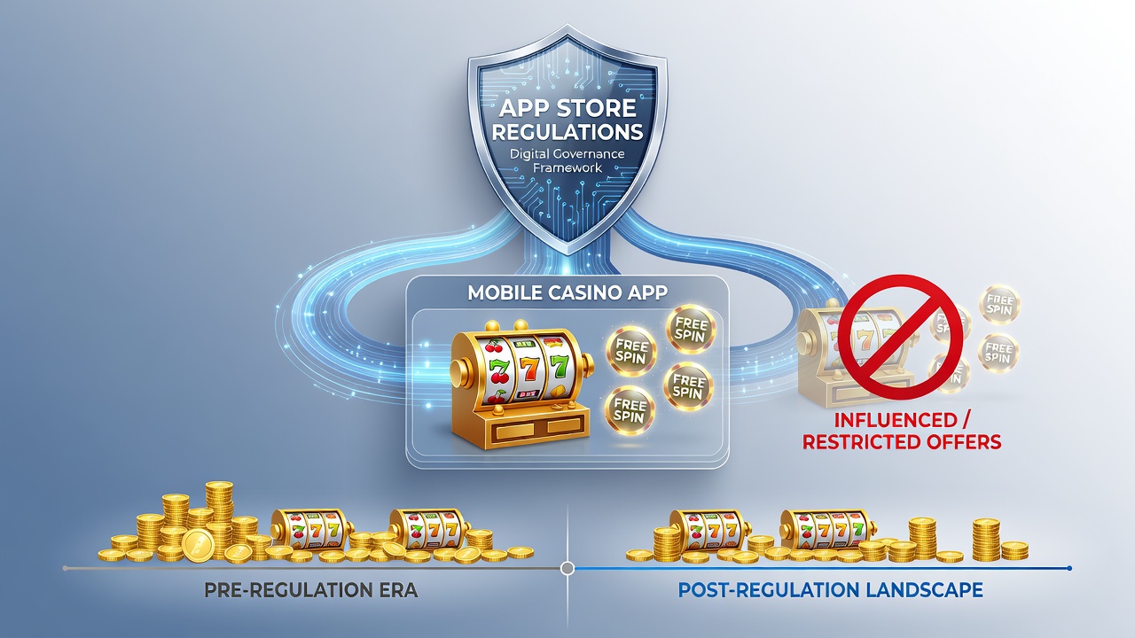 Mobile casino app interface showing regulated free spin promotions on a smartphone screen
